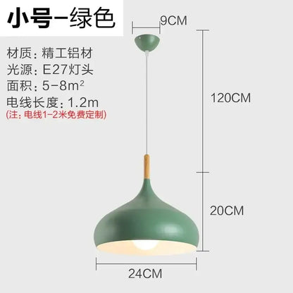 Modern matte green pendant light with wooden accent featuring stainless steel construction for bedroom use