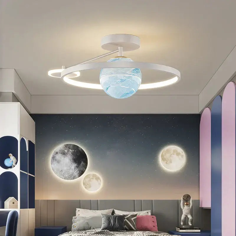 Modern blue star led pendant light with white circular fixture and translucent blue globe for bedroom decorbites blue star