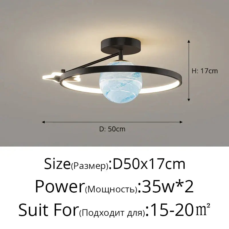 Modern black metal pendant light with translucent blue globe and led ring for decorbites blue star led bedroom decor
