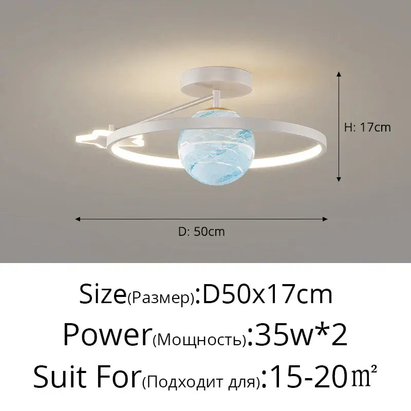 White circular pendant light with translucent blue star led globe and led ring for modern bedroom decorbites blue star