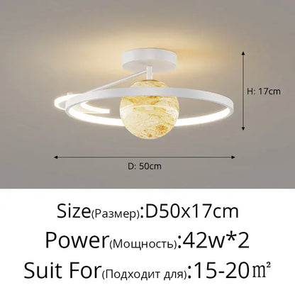 Modern white pendant light with marbled golden sphere and concentric led rings for decorbites blue star bedroom use