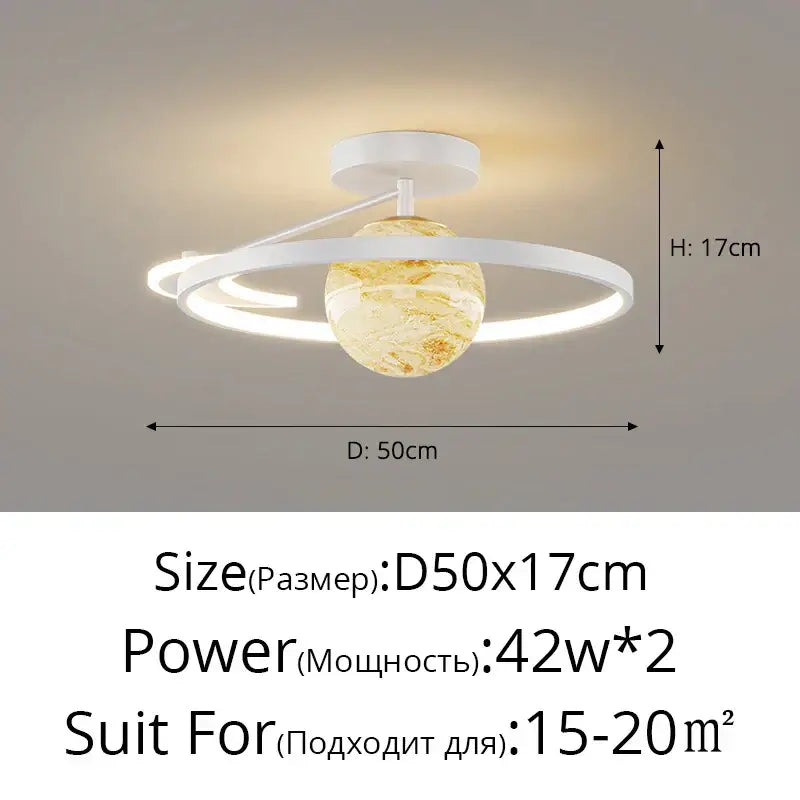 Modern white pendant light with marbled golden sphere and concentric led rings for decorbites blue star bedroom use