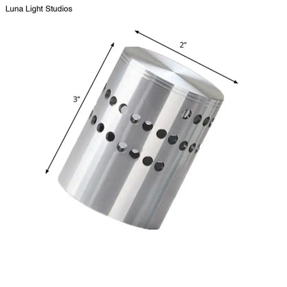 Silver cylindrical metal modern blue whirling wall light with circular perforations for 220v-240v and 110v-120v use