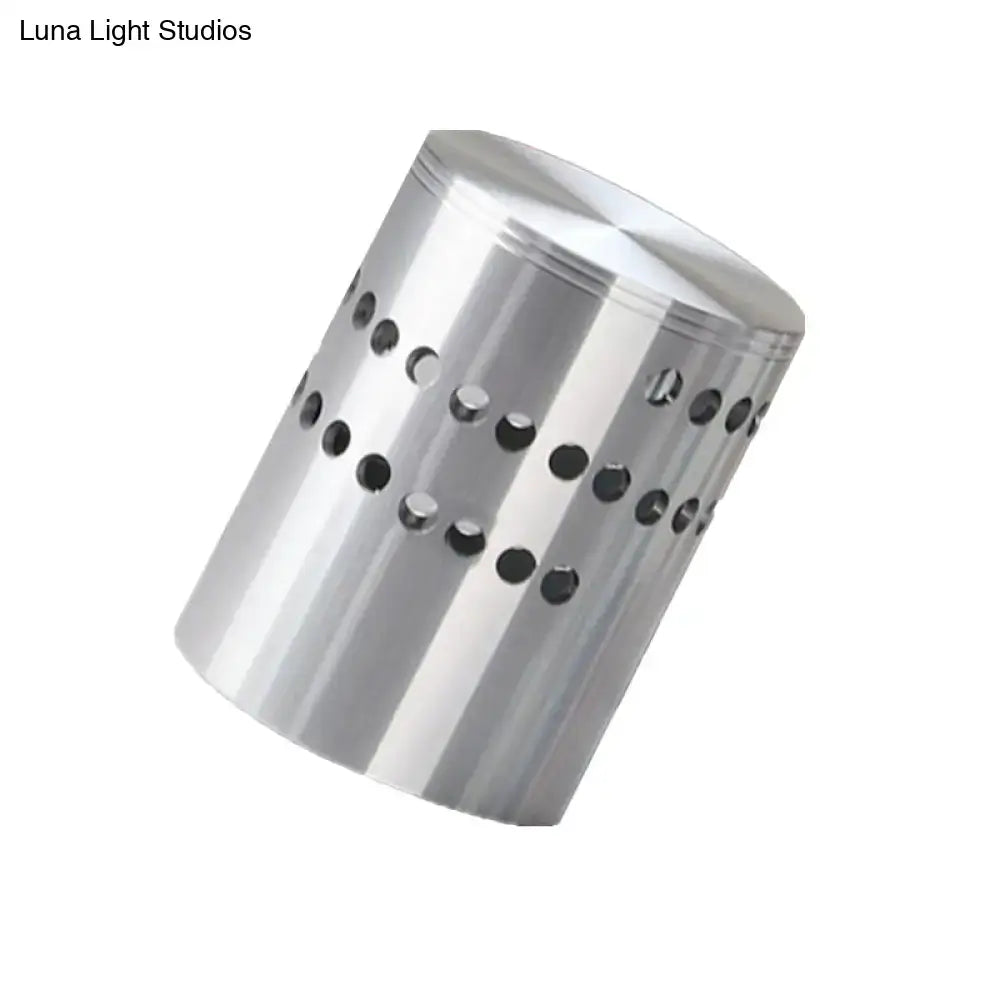 Silver cylindrical metal whirling wall light with polished finish and perforations for living room 220v-240v 110v-120v