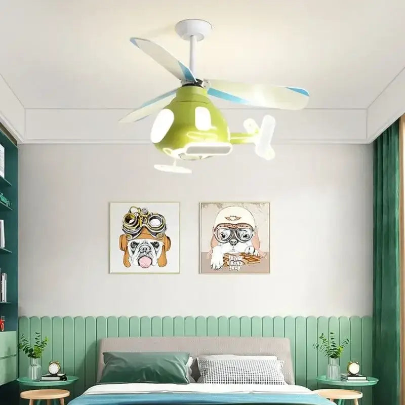 Modern blue and white helicopter ceiling fan with led light and lime green body ideal for bedroom ceiling fan with led light chandelier