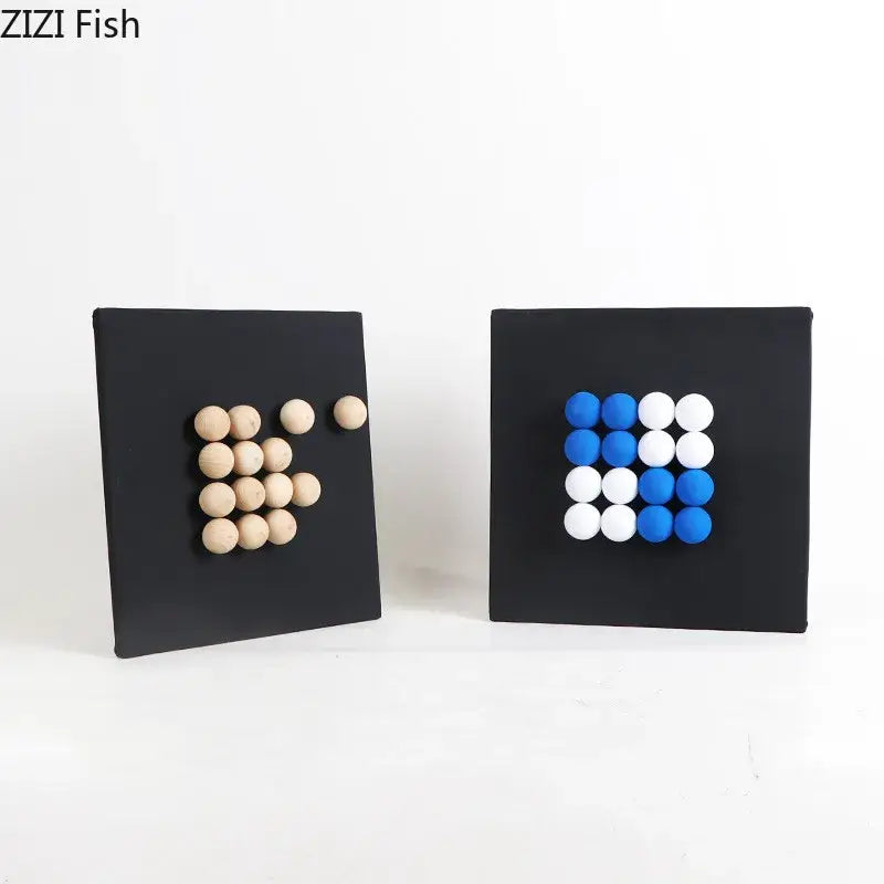Black square ball hanging wall art with wooden and blue white pom-poms in fish shape modern decorbites 3d ball decor