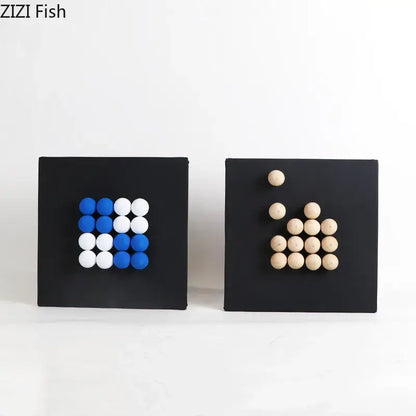 Modern blue and wood ball hanging wall decor featuring decorbites 3d ball beads in blue white and natural wood tones