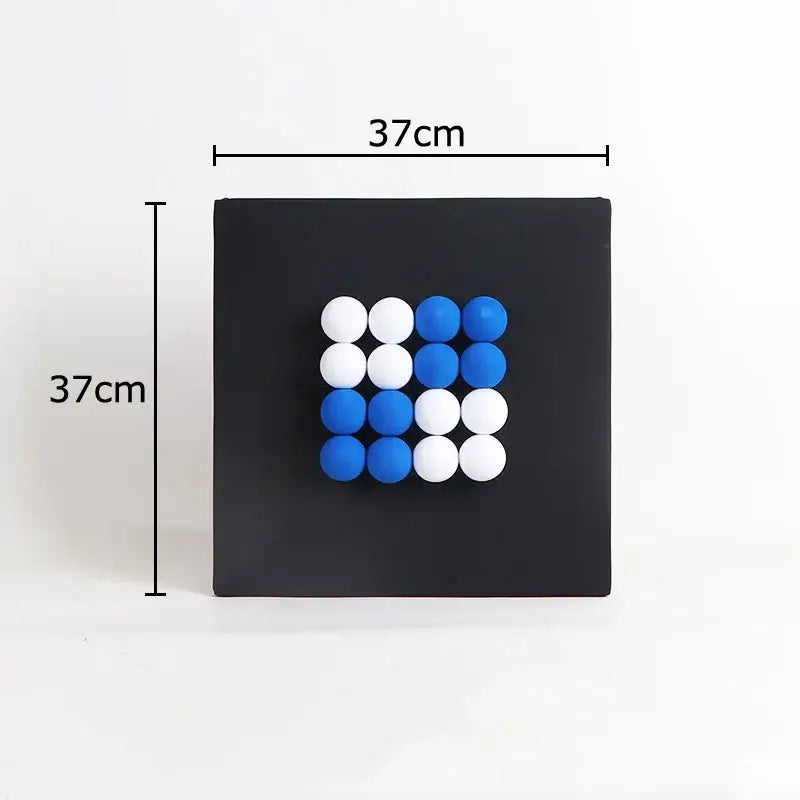 Modern blue and wood ball hanging wall decorbites 3d ball art features a black square canvas with blue and white spherical beads