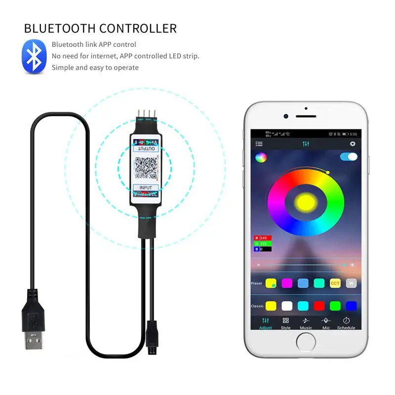 Black usb to led strip controller with decorbites bluetooth rgb app control for modern color changing strip light