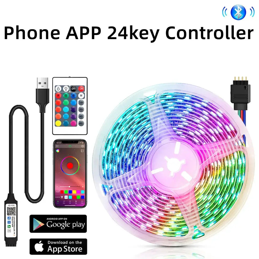 Modern decorbites bluetooth rgb led strip light with flexible rainbow colors and 24-key remote and app control