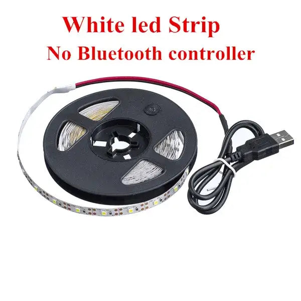 White led strip light on black spool with usb charging cable for decorbites bluetooth rgb strip light bedroom use
