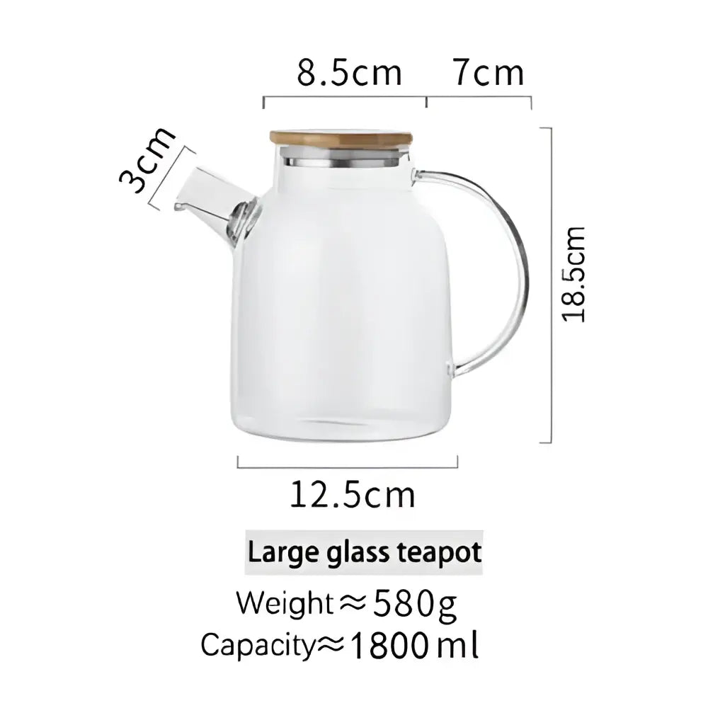 Modern borosilicate glass teapot with transparent borosilicate glass body and wooden handle for kitchen tea set use