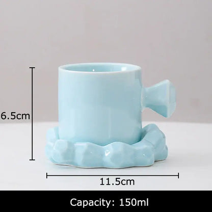 A light blue modern bowknot decor porcelain cup with faceted gemstone-inspired handle and base by decorbites bowknot decor