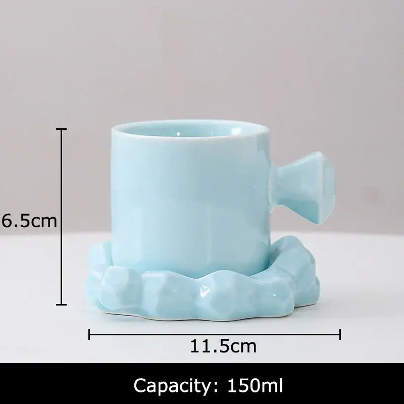 A light blue modern bowknot decor porcelain cup with faceted gemstone-inspired handle and base by decorbites bowknot decor