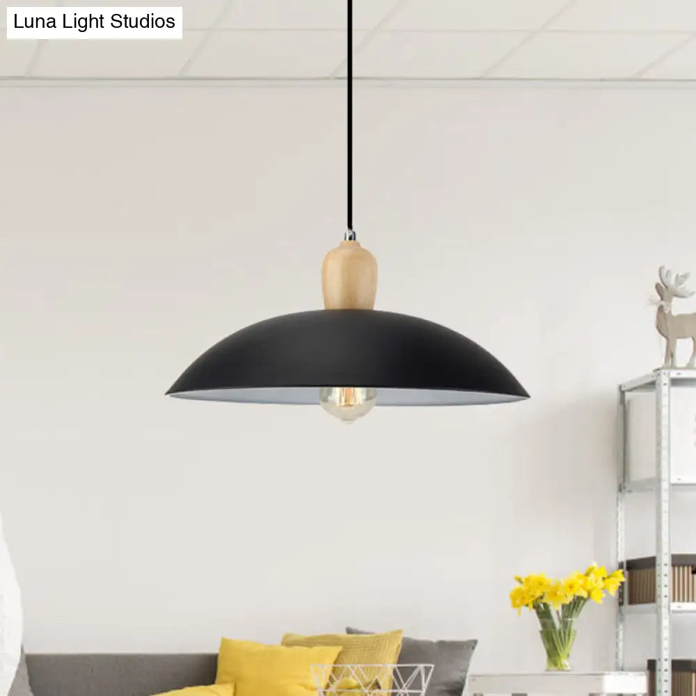 Modern Bowl Ceiling Pendant Light in Black/White, 12.5"/16" Diameter