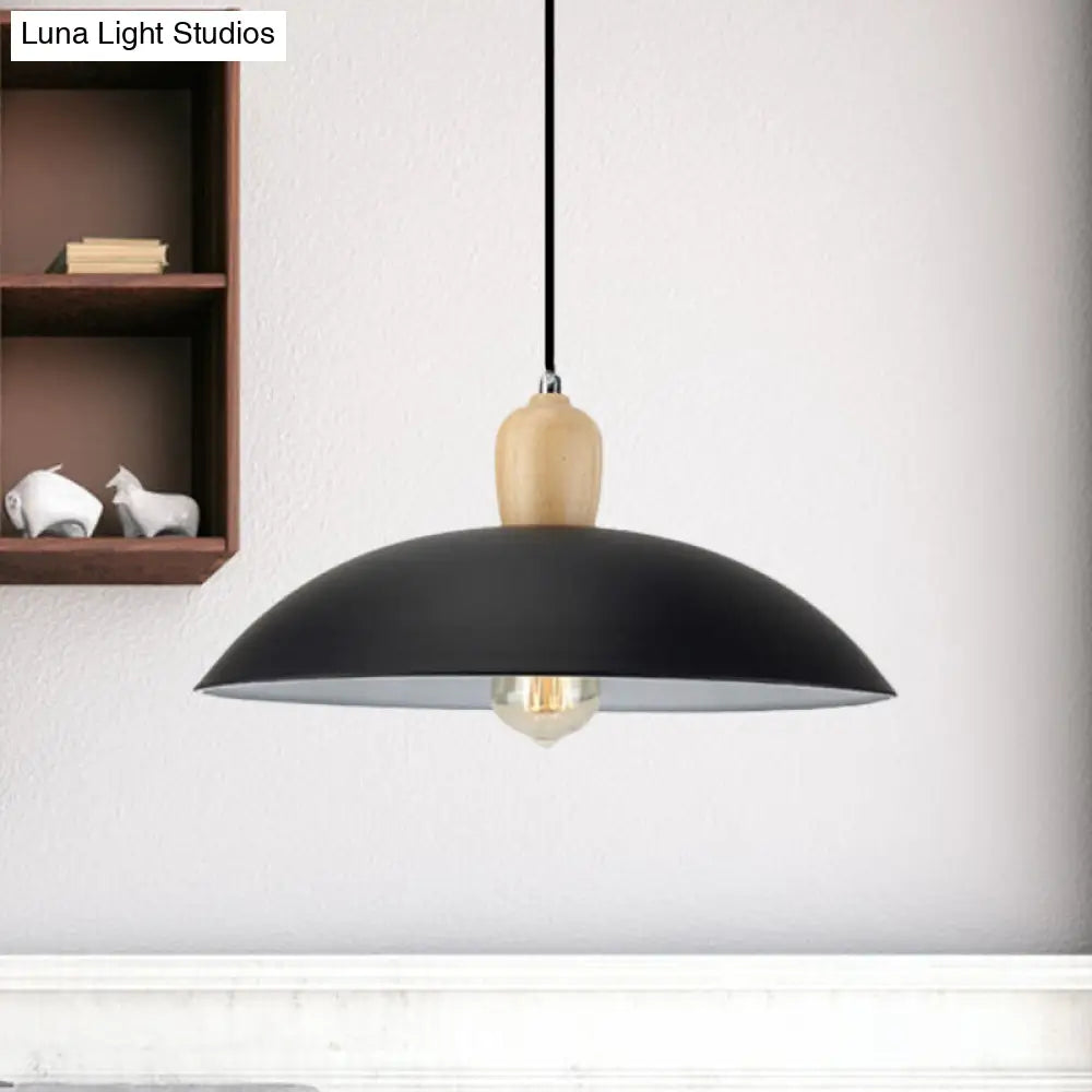 Modern Bowl Ceiling Pendant Light in Black/White, 12.5"/16" Diameter