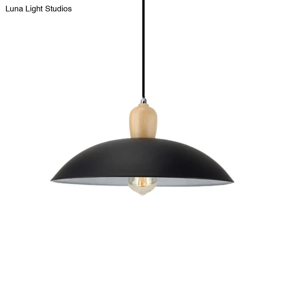 Modern Bowl Ceiling Pendant Light in Black/White, 12.5"/16" Diameter