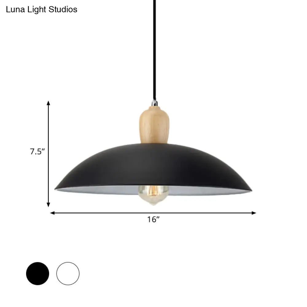 Modern Bowl Ceiling Pendant Light in Black/White, 12.5"/16" Diameter