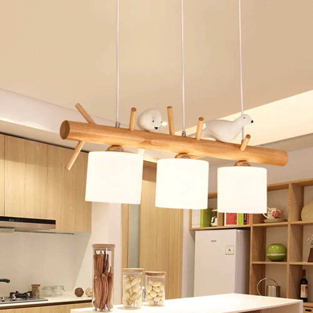 Lámpara colgante DecorBites™ Modern Branch Island con LED, lámpara de techo de madera para comedor y pantalla de cristal color crema