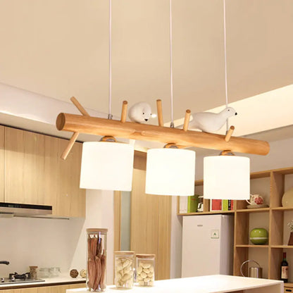 Lámpara colgante DecorBites™ Modern Branch Island con LED, lámpara de techo de madera para comedor y pantalla de cristal color crema