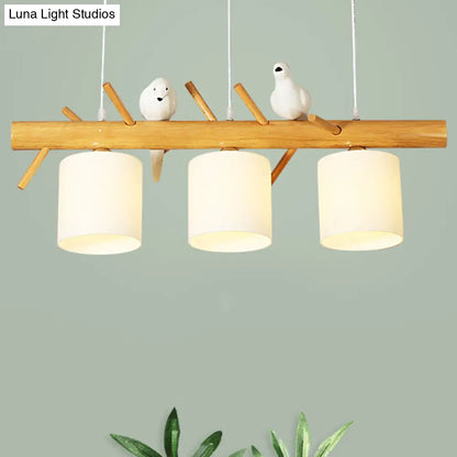 Lámpara colgante DecorBites™ Modern Branch Island con LED, lámpara de techo de madera para comedor y pantalla de cristal color crema