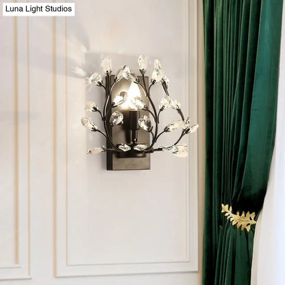 DecorBites™ DecorBites™ Modern Branch Wall Mount Light with Clear K9 Crystal Sconce - 1 Bulb - Black/Gold - Living Room Lighting Fixture