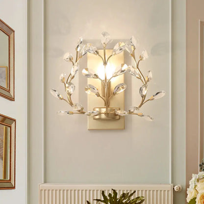 DecorBites™ DecorBites™ Modern Branch Wall Mount Light with Clear K9 Crystal Sconce - 1 Bulb - Black/Gold - Living Room Lighting Fixture