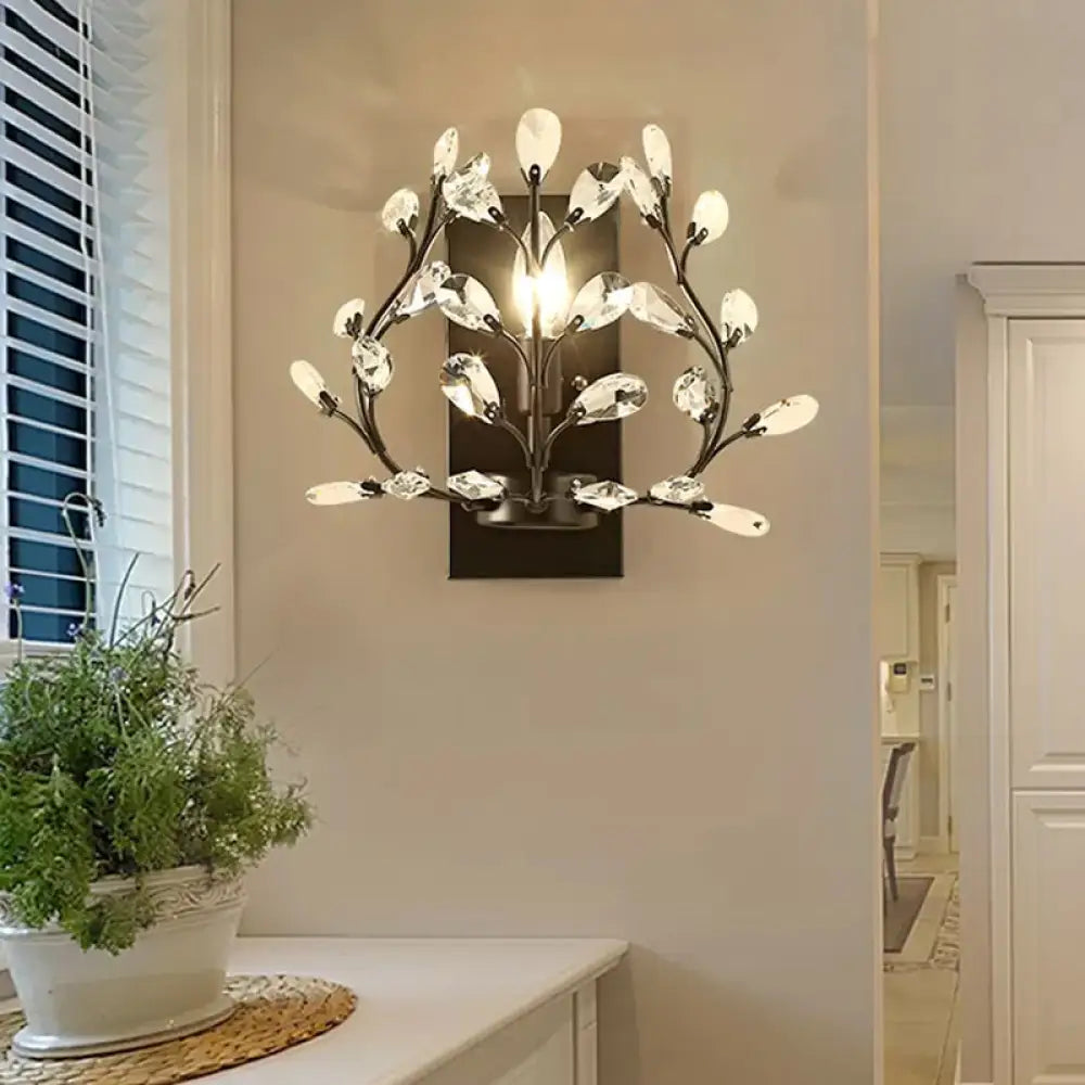 DecorBites™ DecorBites™ Modern Branch Wall Mount Light with Clear K9 Crystal Sconce - 1 Bulb - Black/Gold - Living Room Lighting Fixture