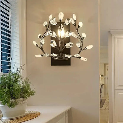 DecorBites™ DecorBites™ Modern Branch Wall Mount Light with Clear K9 Crystal Sconce - 1 Bulb - Black/Gold - Living Room Lighting Fixture