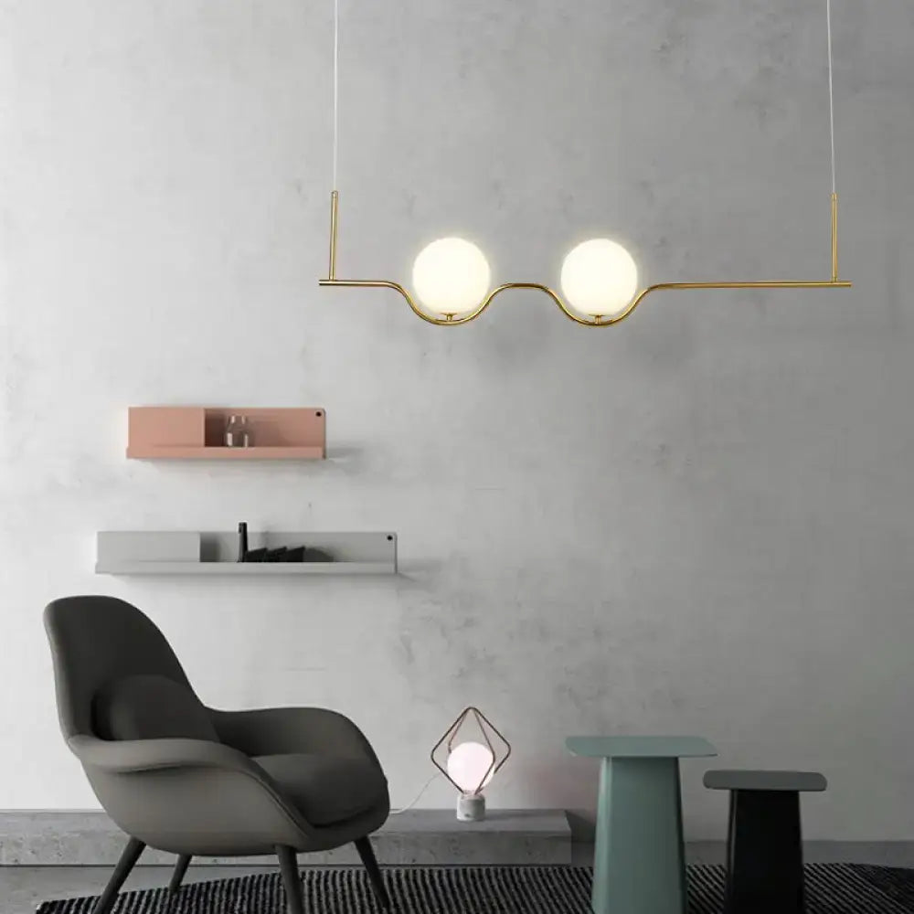 DecorBites modern brass 2-head island pendant ceiling light with white glass shade and adjustable cords