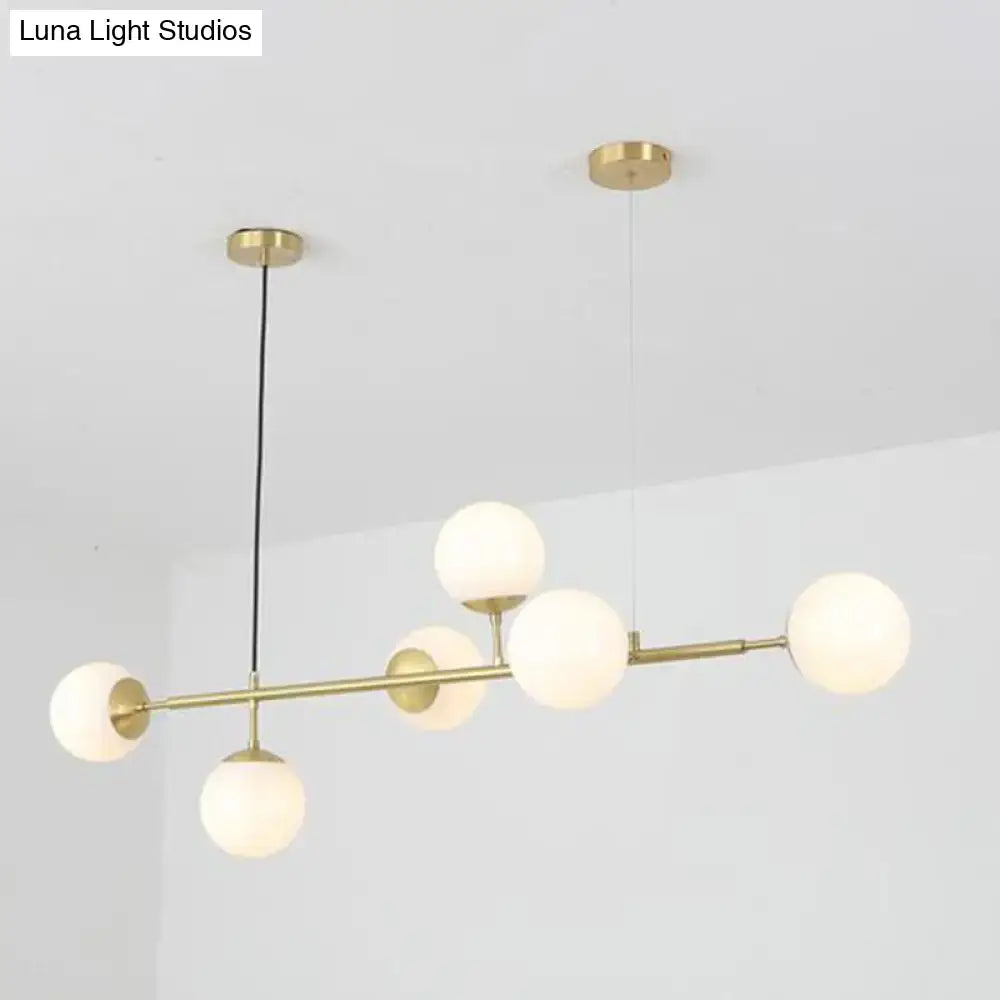 Modern brass 6-bulb island lamp with frosted glass shade suitable for dining rooms 110v-120v 220v-240v