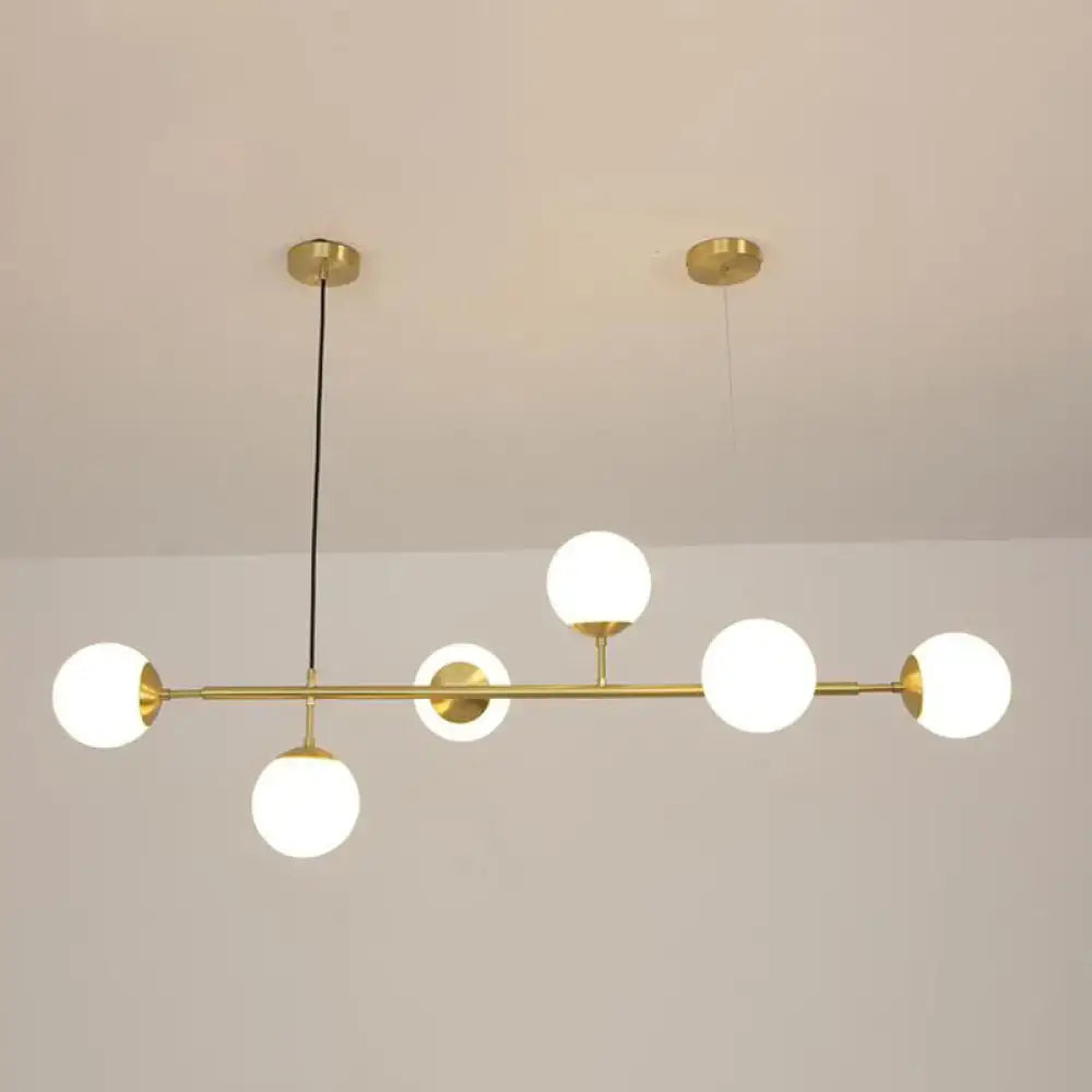 Modern brass 6-bulb island lamp with frosted glass shade and linear design for dining rooms 110v-120v 220v-240v