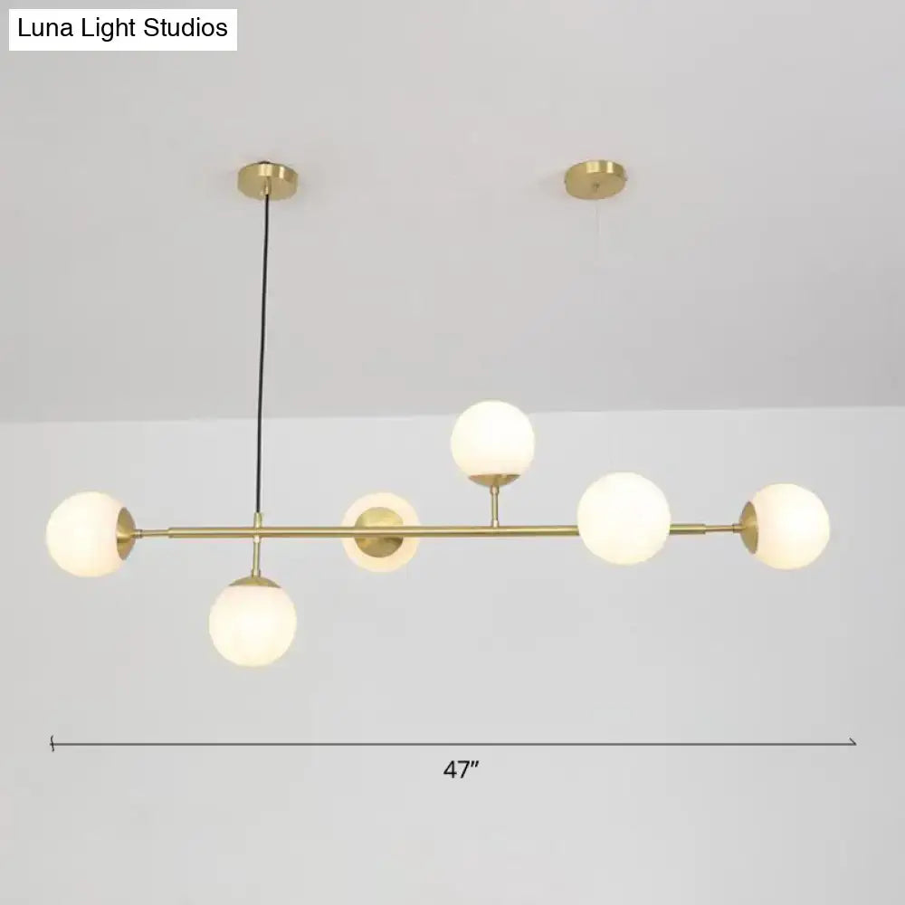 Modern brass 6-bulb island lamp with frosted glass shade and 110v-120v 220v-240v compatibility for dining rooms