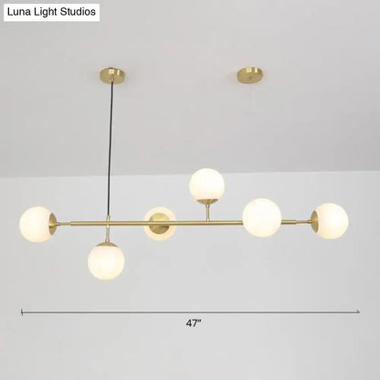 Modern brass 6-bulb island lamp with frosted glass shade and 110v-120v 220v-240v compatibility for dining rooms