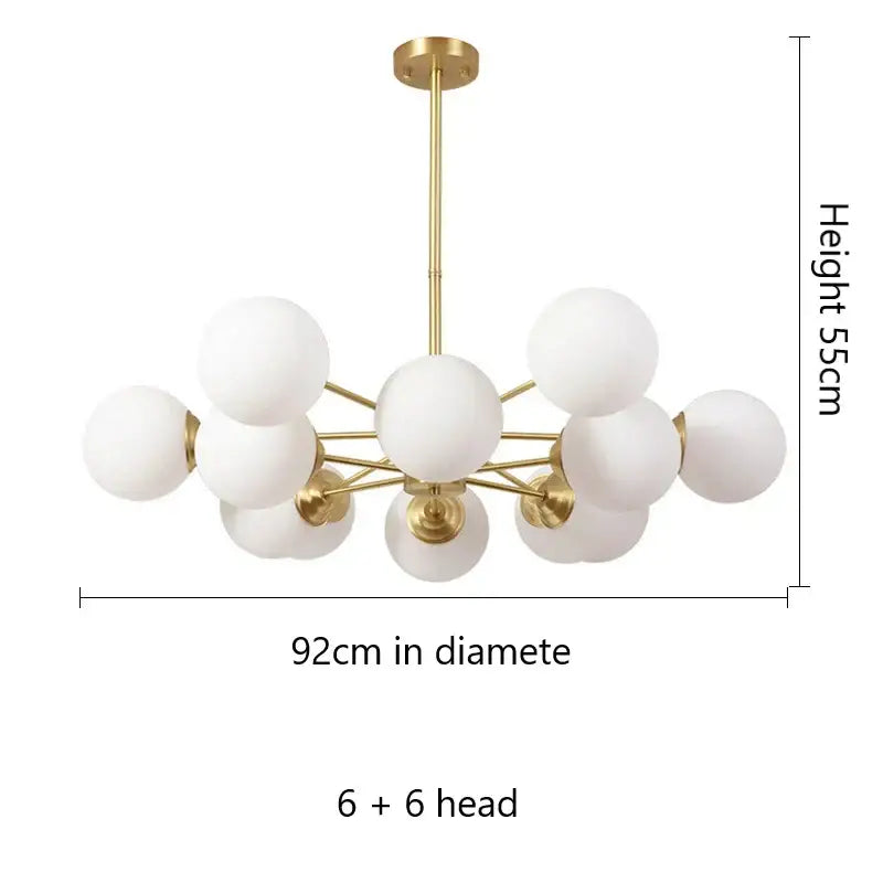 Modern brass 8-light glass ball pendant lights with gold-toned finish and frosted white globes for dining room decorbites glass ball pendant