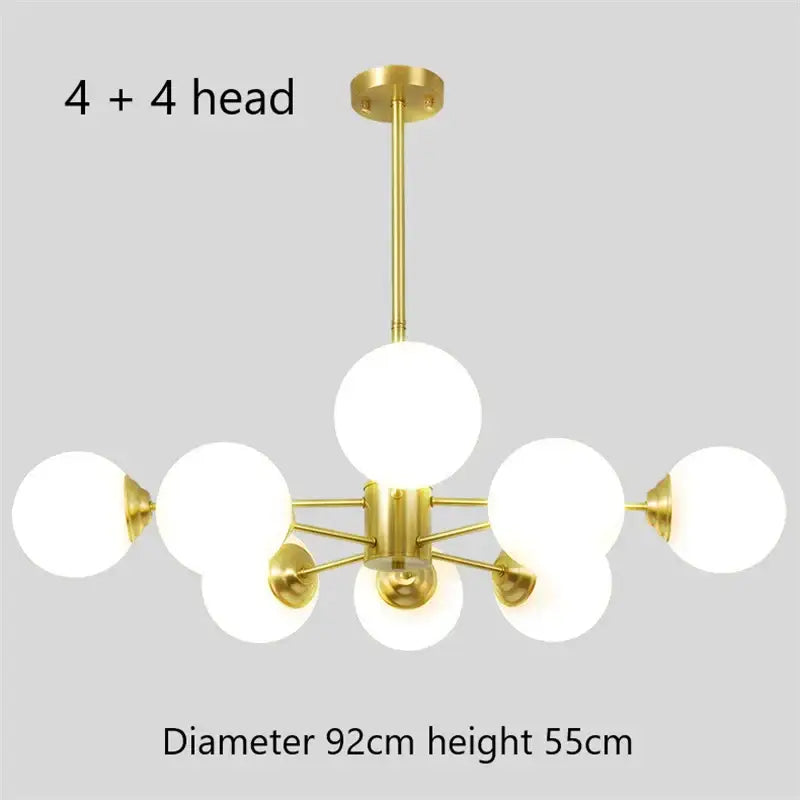Modern brass 8-light pendant lights with gold finish and frosted glass ball globes for dining room decorbites glass ball chandelier