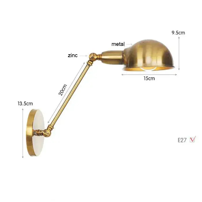 Brass-finished zinc wall lamps with adjustable arm and dome shade perfect for bedroom decorbites gold plated wall sconces