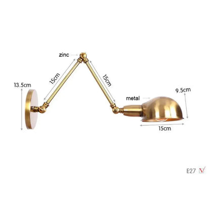Modern brass adjustable arm wall sconces with articulated arms and dome shade for bedroom decor by decorbites gold plated wall lamps