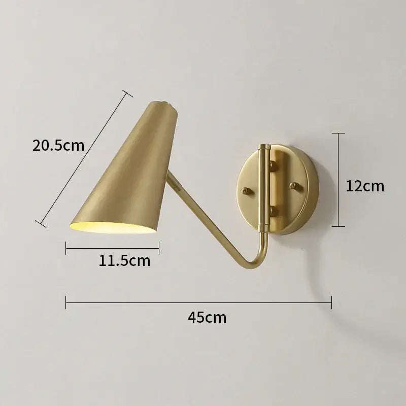 Modern brass adjustable e27 led wall lamp with conical shade and articulated arm for bedroom reading light decorbites wall lamp