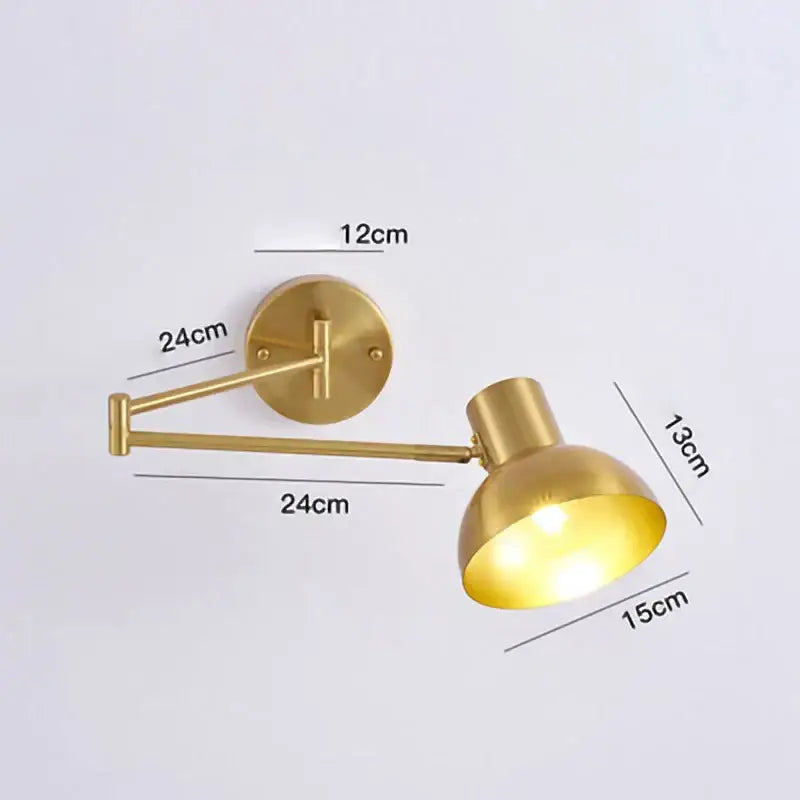 Modern brass adjustable e27 led wall lamp with gold finish and curved arm for bedroom reading decorbites adjustable e27