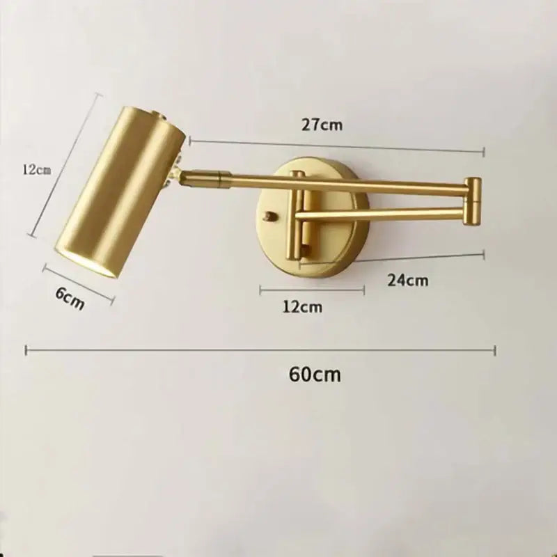 Modern brass adjustable e27 led wall lamp with gold-finished cylindrical spotlight and articulated arm for bedroom reading decorbites adjustable e27
