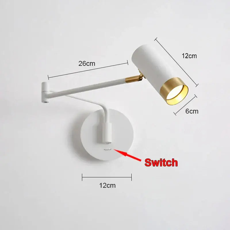 White and gold modern brass decorbites adjustable e27 led wall lamp with cylindrical head for bedroom reading light