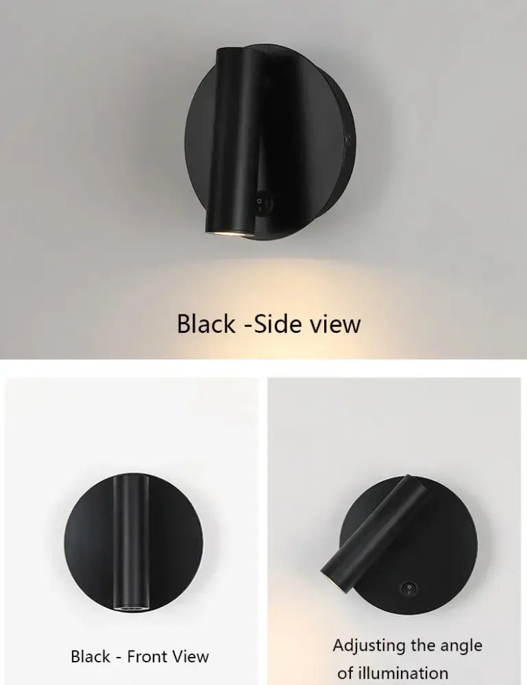 Black cylindrical modern brass adjustable led wall sconce with sleek design and adjustable illumination angle for bedroom decorbites adjustable led wall spotlight