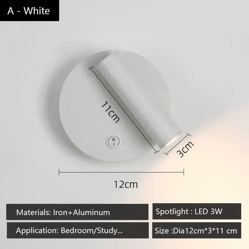 Modern brass adjustable led wall reading lamp with white iron aluminum spotlight and 3w adjustable beam for focused illumination