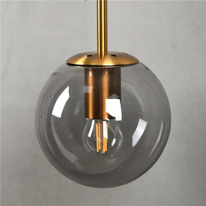 Modern brass amber glass ball wall lamp with translucent gray glass globe and exposed led filament bulb for bedroom decorbites wall lamps