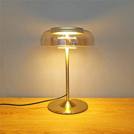 Modern brass and amber glass table lamp featuring elegant mushroom glass shade for decorbites elegant mushroom decor