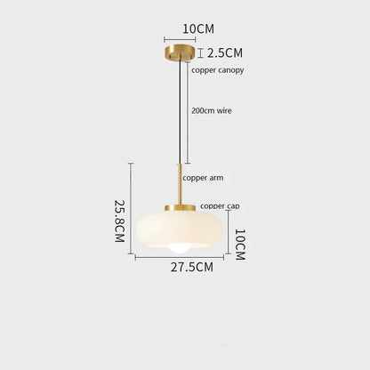 Modern brass and amber glass pendant light with frosted shade and polished copper bauhaus led hardware for kitchen lighting