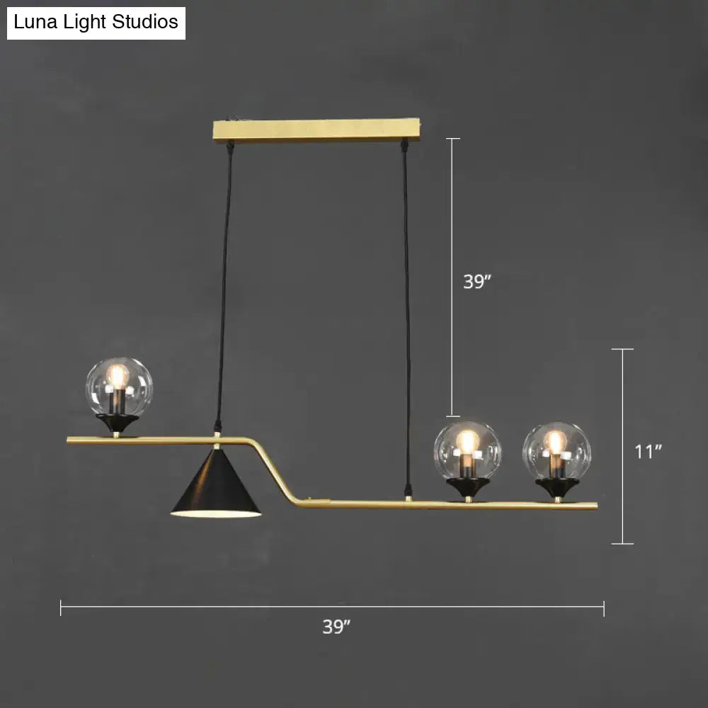 Modern brass and black decorbites minimalist ball hanging island light with three exposed bulbs for dining room