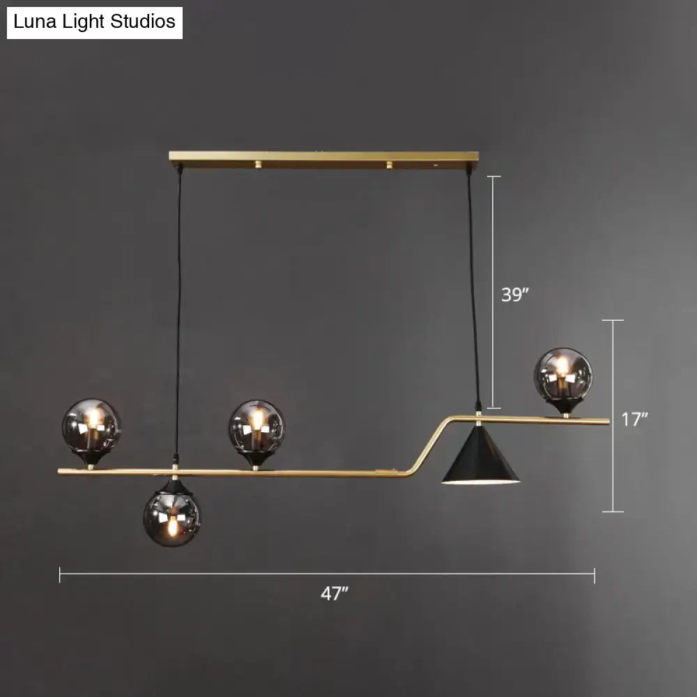 DecorBites™ minimalist gold metal dining pendant lamp with ball hanging island light featuring brass and glass bulbs
