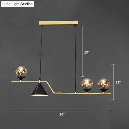 Modern brass and black decorbites minimalist gold metal dining pendant lamp with three glass ball hanging island bulbs